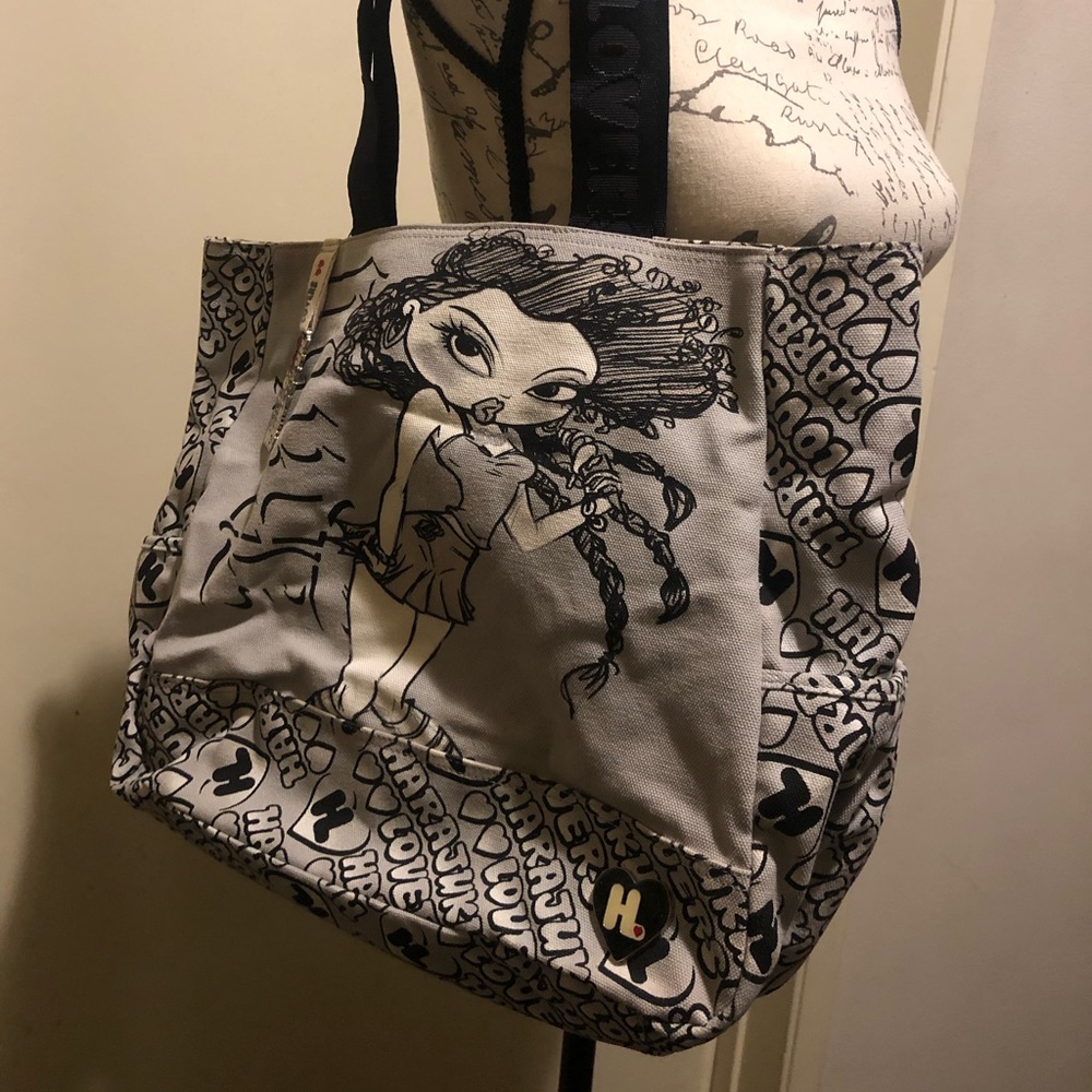 Harajuku Lovers by Gwen Stefani NWOT Tote Bag “Baby” Black, Gray & White